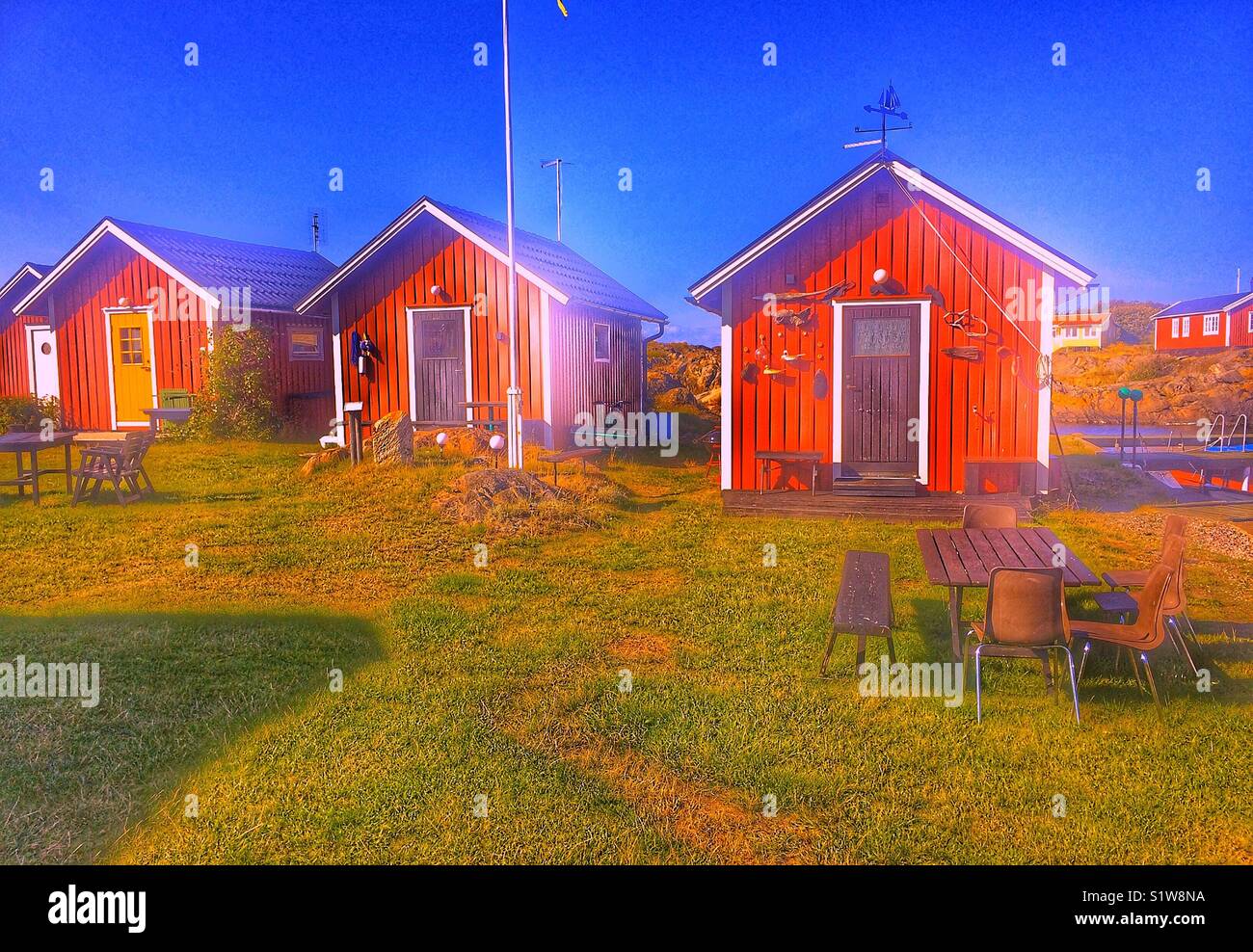 Summer cabins on the island of Oja at the southern end of the Stockholm archipelago, Sweden, Scandinavia - Smartphone Captured Stock Image