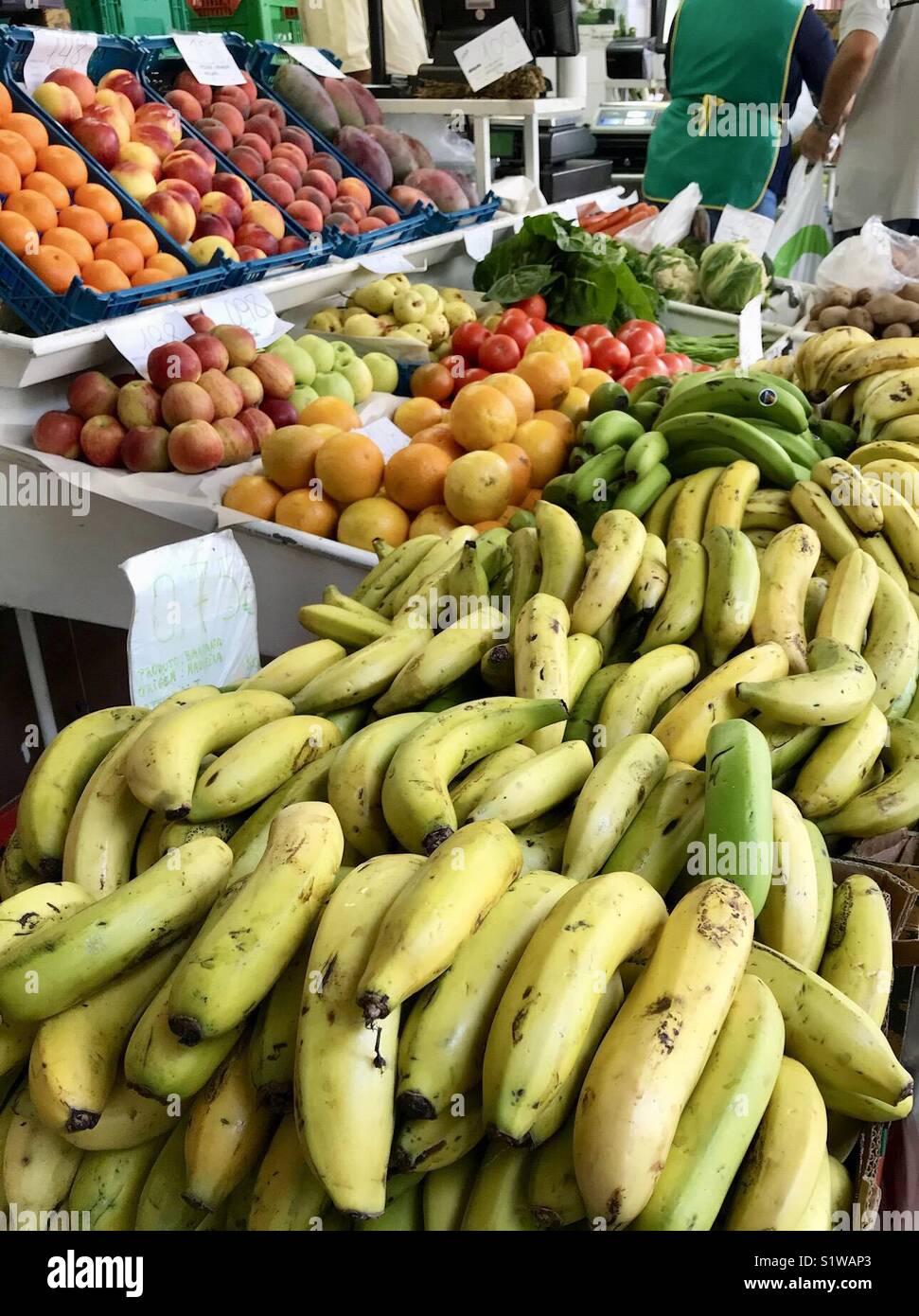 Bananas and other fruit on a market stall - Smartphone Captured Stock Image