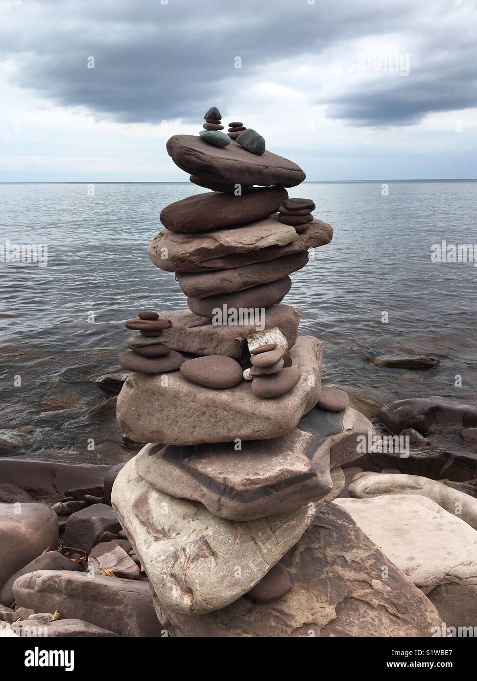 Rock formation on shoreline of Lake Superior - Smartphone Captured Stock Image