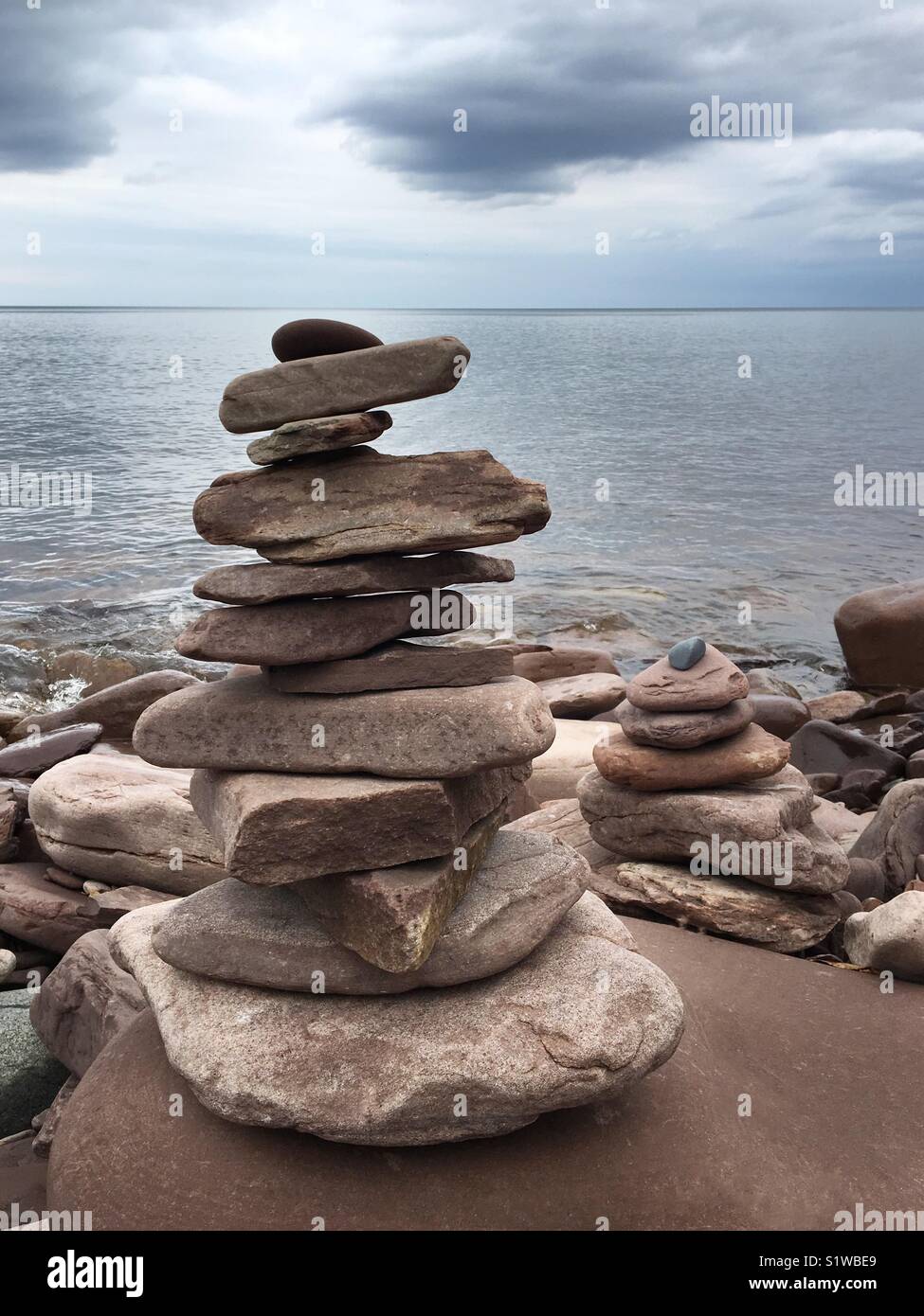 Rock formation on shoreline of Lake Superior Stock Photo