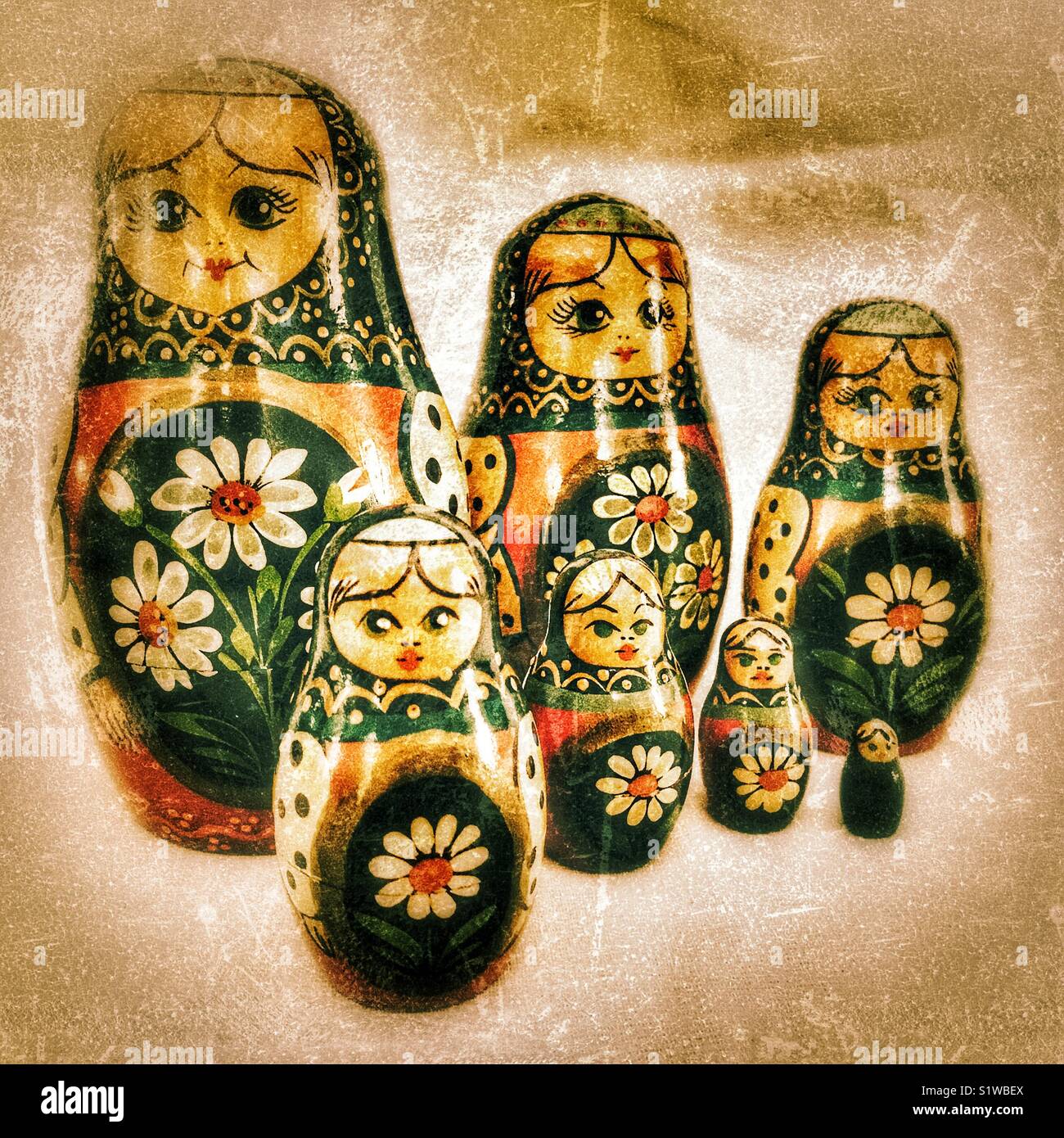 Group of seven Russian baboushka dolls - Smartphone Captured Stock Image