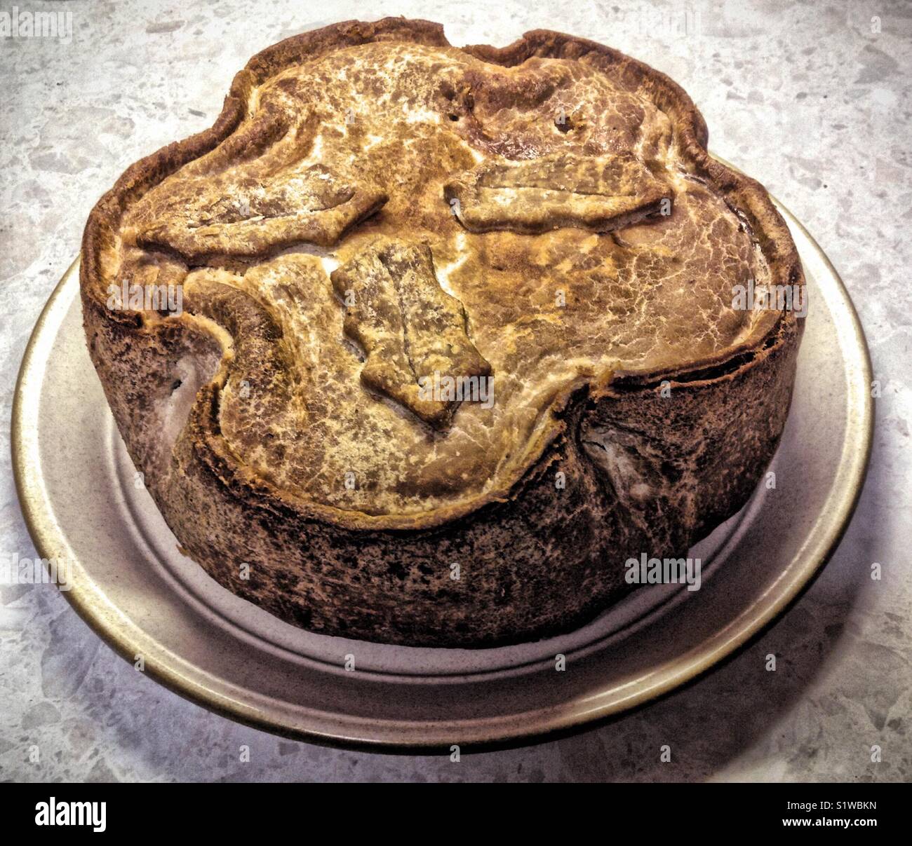 Close-up of aa Giant Christmas Themed Pork Pie - Smartphone Captured Stock Image