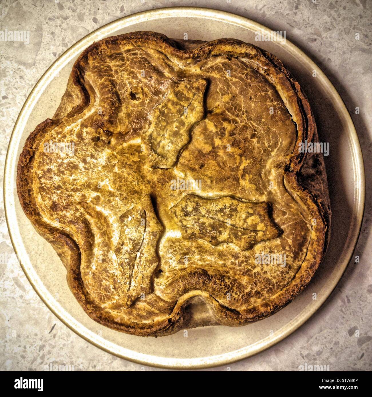Looking down on a Giant Christmas Themed Pork Pie - Smartphone Captured Stock Image