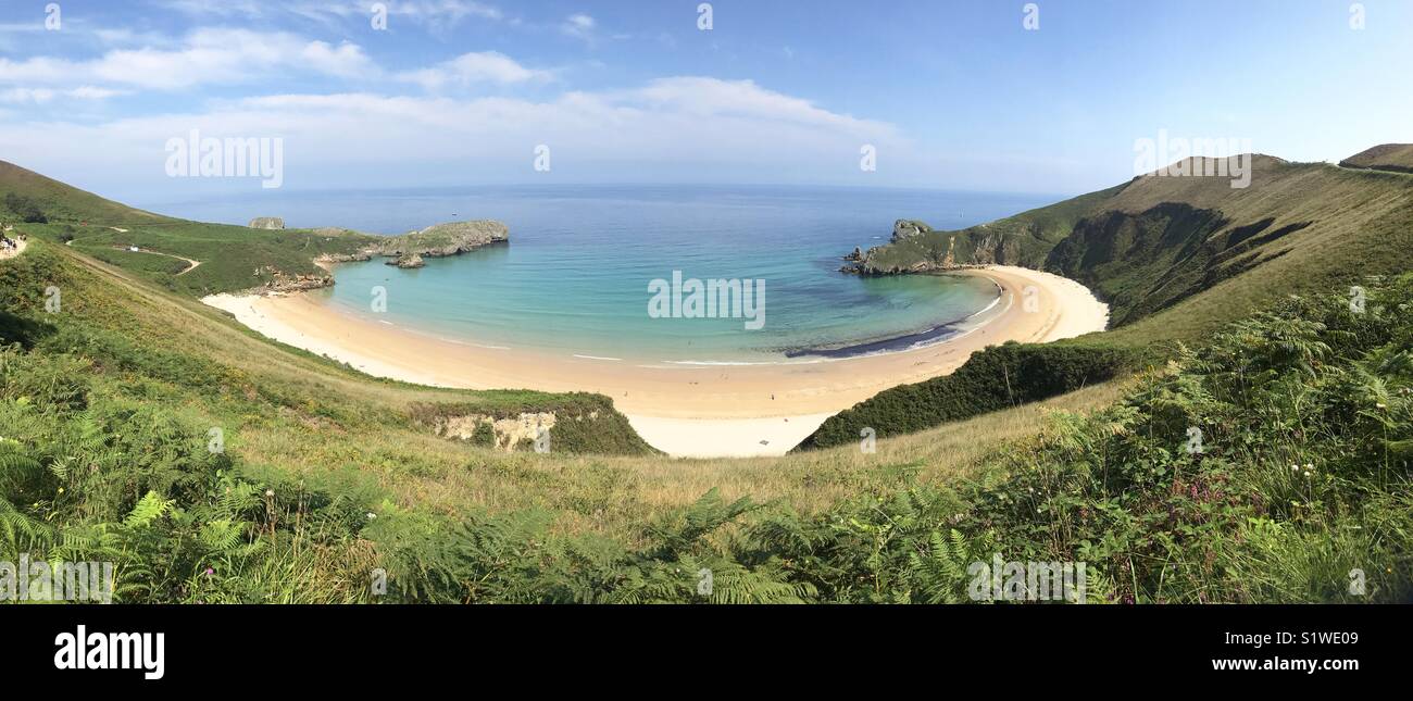 Torimbia beach, panoramic view. Asturias, Spain. - Smartphone Captured Stock Image