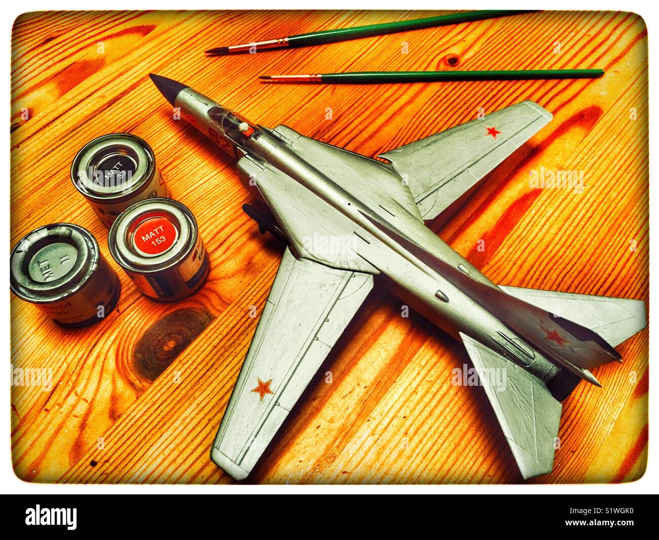 Hasegawa 1:72 scale Mig-23 plastic model aircraft - Smartphone Captured Stock Image