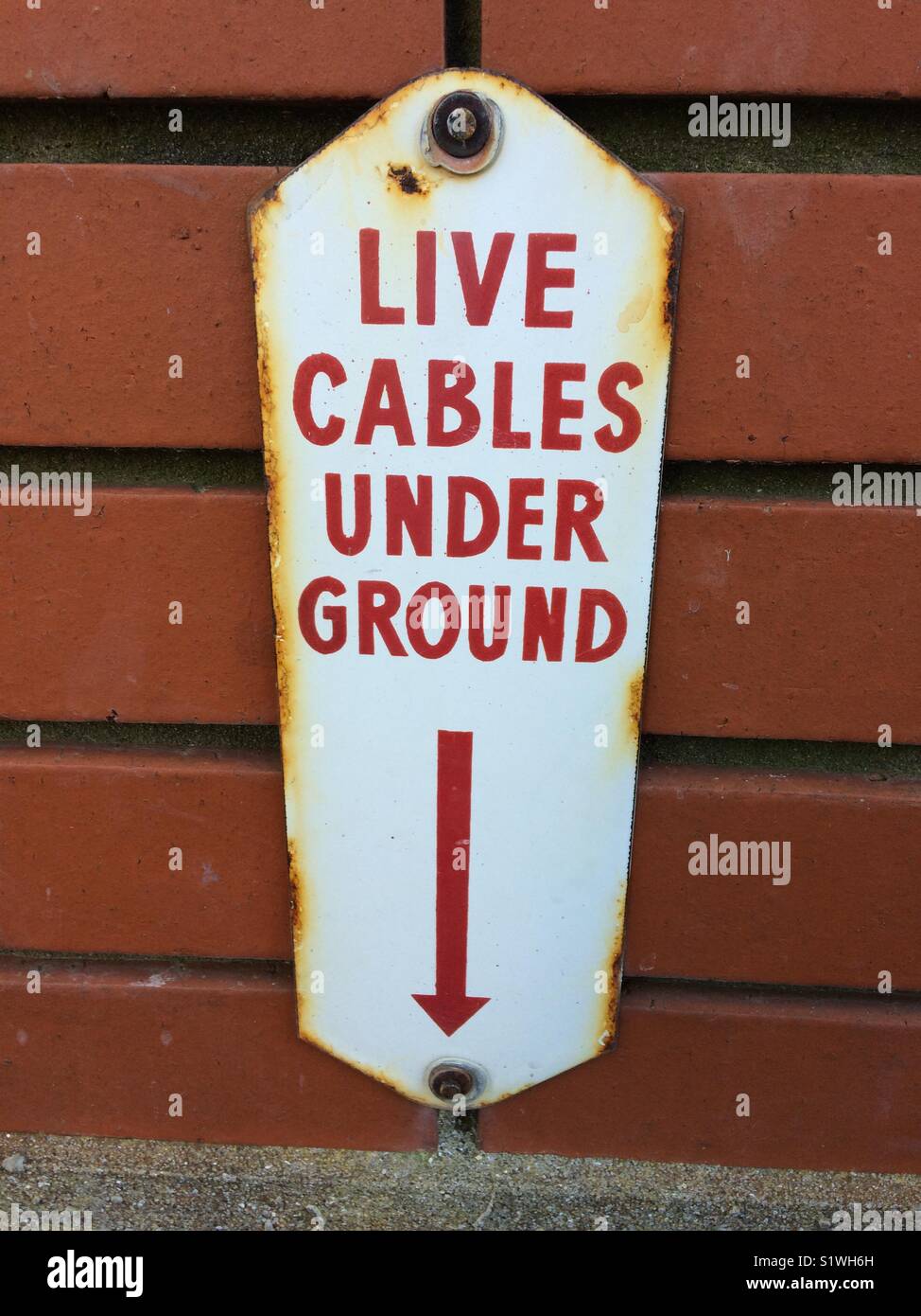 Live cables underground sign. Stock Photo