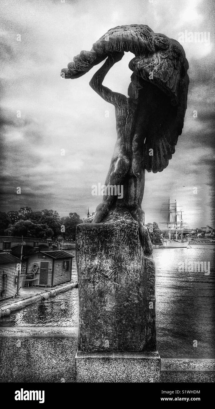 Vingar (Wings) 1911 bronze statue by Carl Milles depicting Greek god Zeus , Stockholm, Sweden, Scandinavia - Smartphone Captured Stock Image