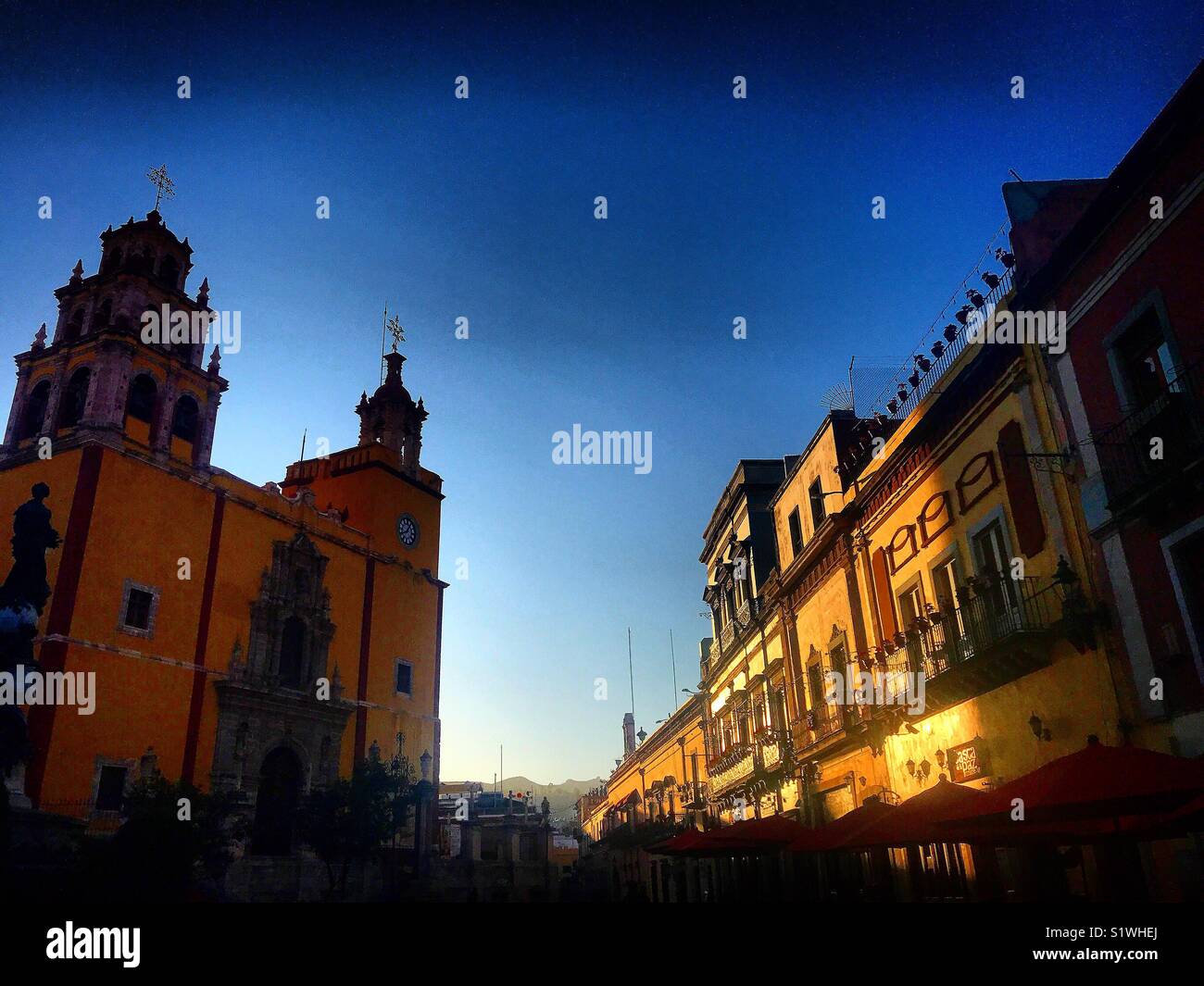 Sunrise in Plaza de la Paz square in Guanajuato, Mexico Stock Photo