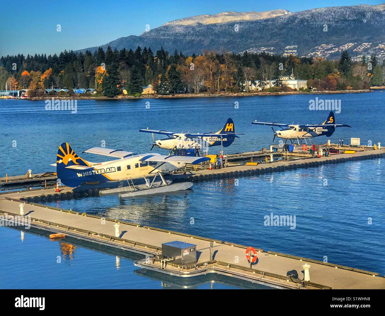 Seaplanes at port in Vancouver Canada Stock Photo