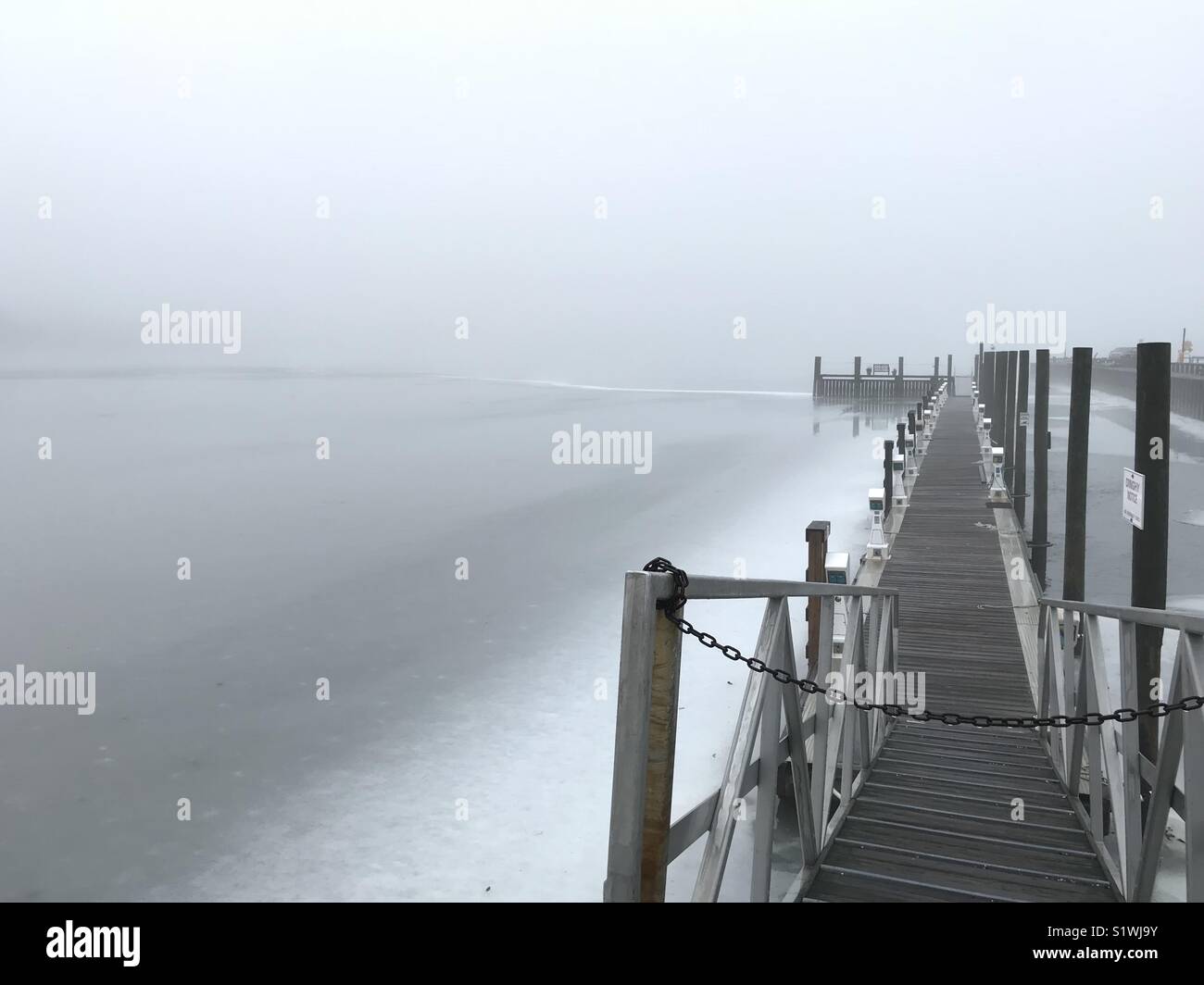 Sag Harbor in the fog. Stock Photo