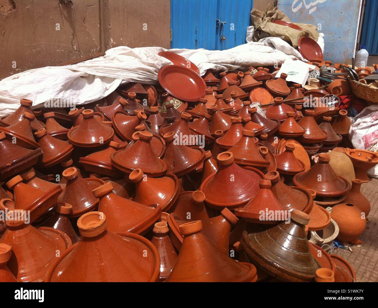 Pile of Tagines in Morocco Stock Photo