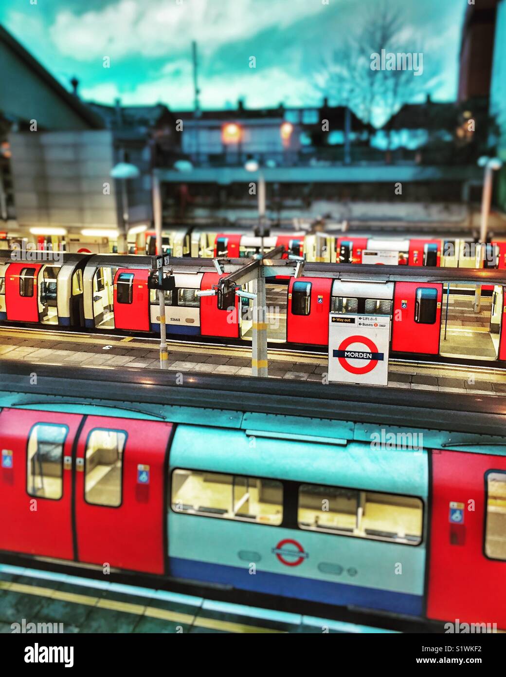 Underground trains at Morden station, south London - Smartphone Captured Stock Image