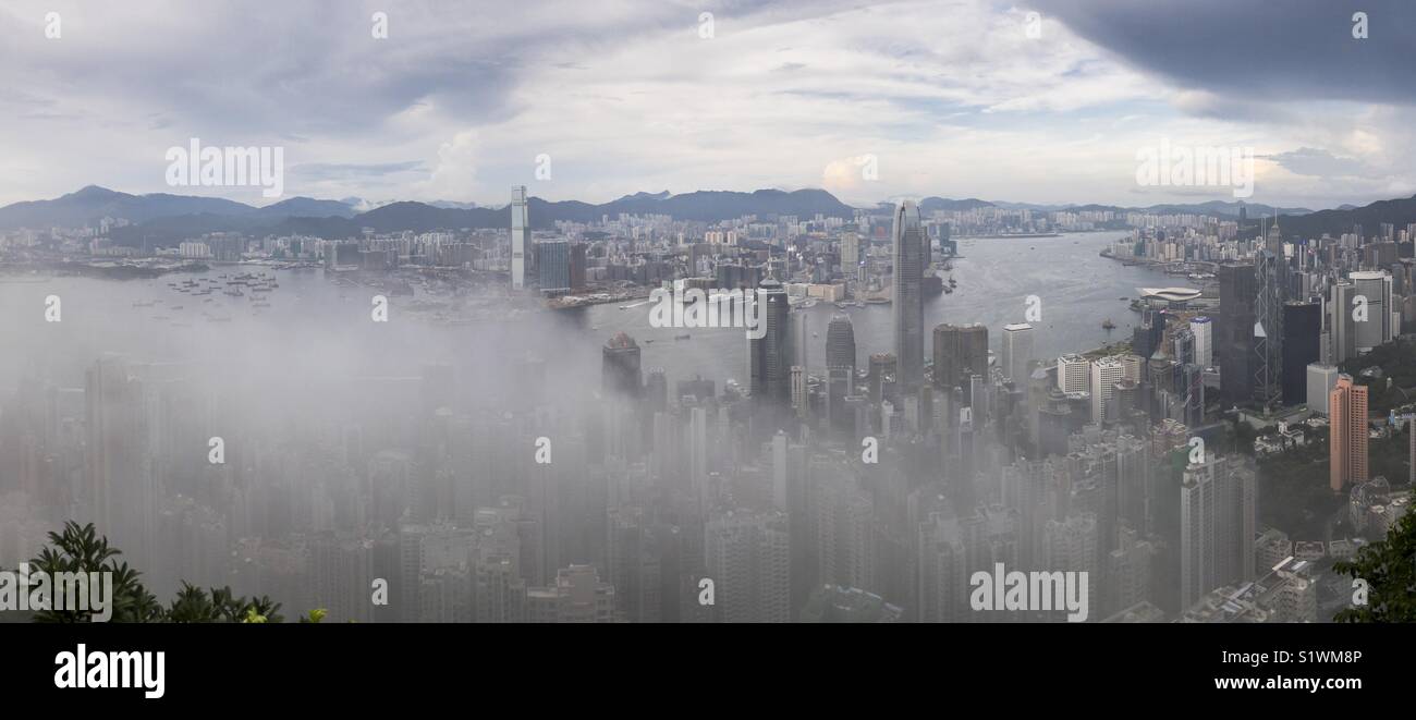 Hong Kong Victoria Harbour view from the Peak in fog Stock Photo - Alamy