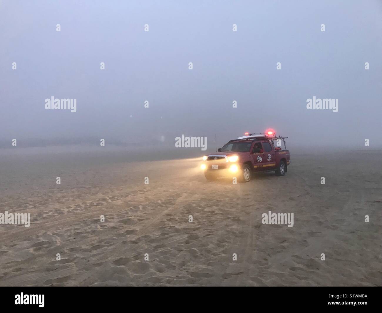 Toyota beach patrol in Zuma beach, California. Stock Photo