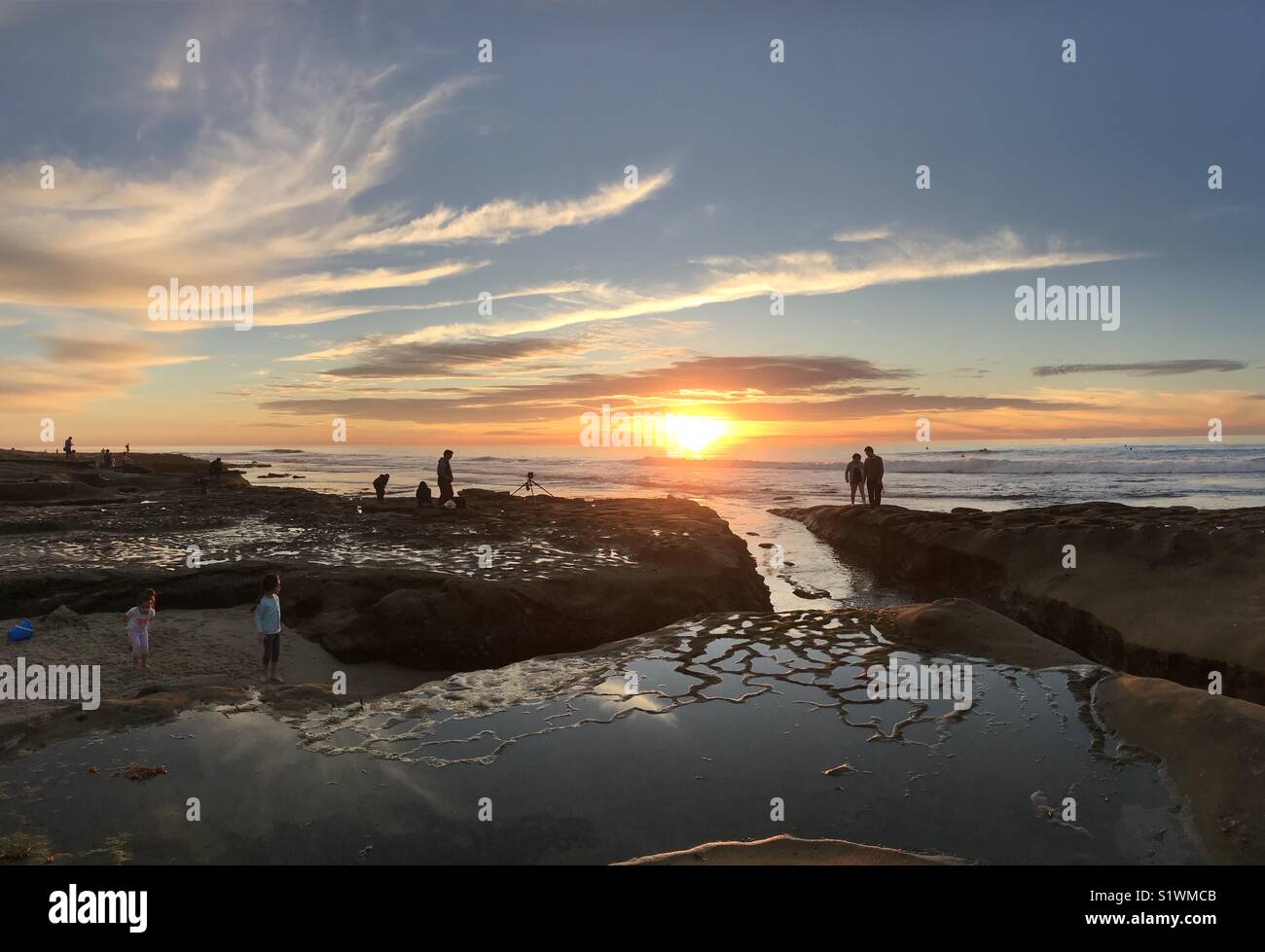 Watching the sunset over the Pacific Coast, La Jolla, California Stock Photo