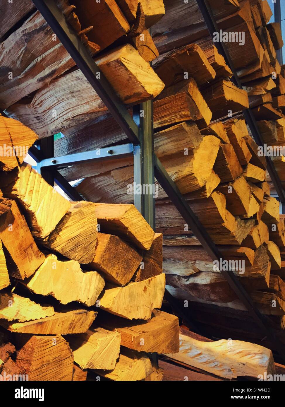 Firewood piled high, United States. - Smartphone Captured Stock Image