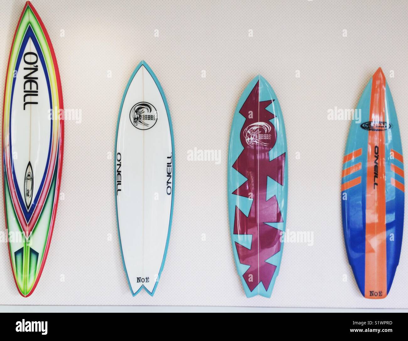 Surfboards decorating the lobby at the Dream Inn Santa Cruz, California