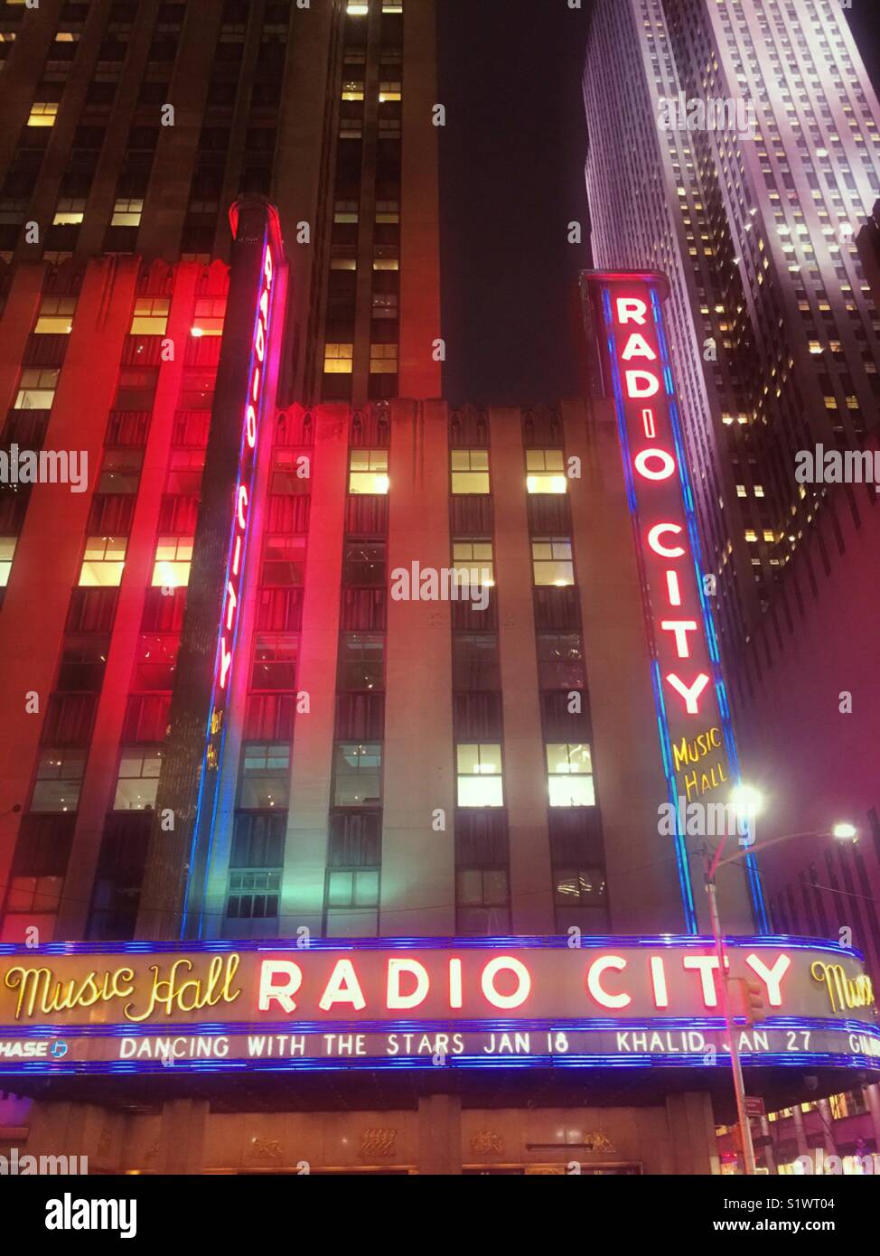 Radio City Music Hall , Rockefeller Center at dusk, NYC Stock Photo