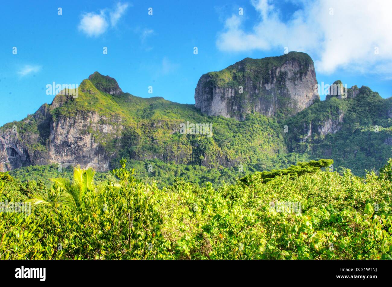The mountains on the main island of Bora-Bora in French Polynesia, the South Pacific - Smartphone Captured Stock Image