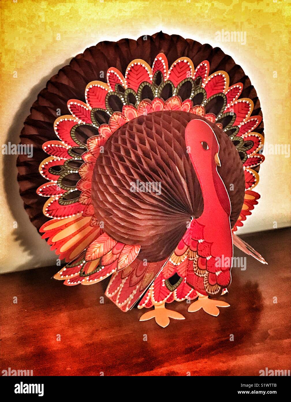 Vintage paper fold-out Thanksgiving turkey decoration Stock Photo