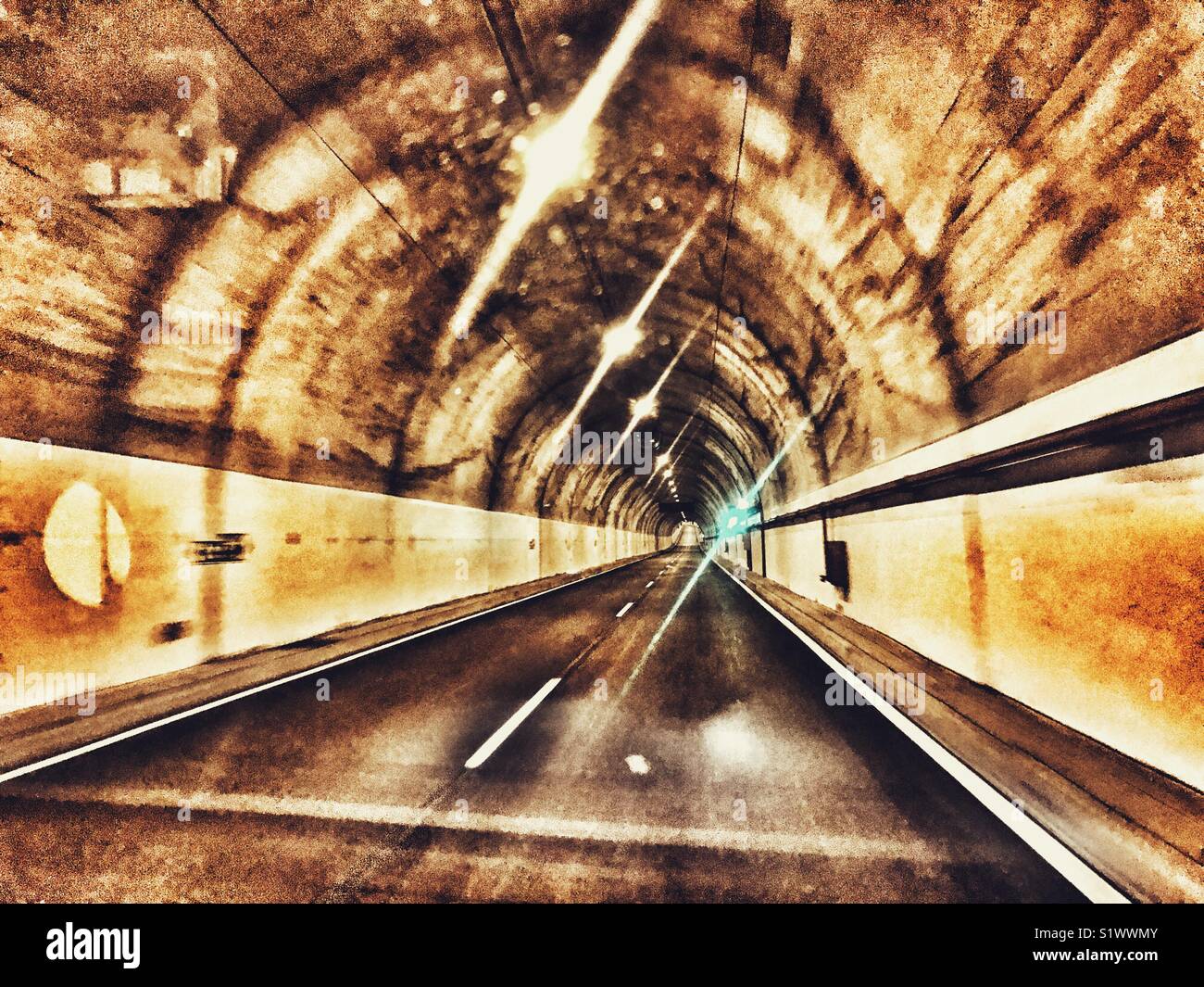 Driving through one of the many road tunnels on the island of Madeira, Portugal - Smartphone Captured Stock Image