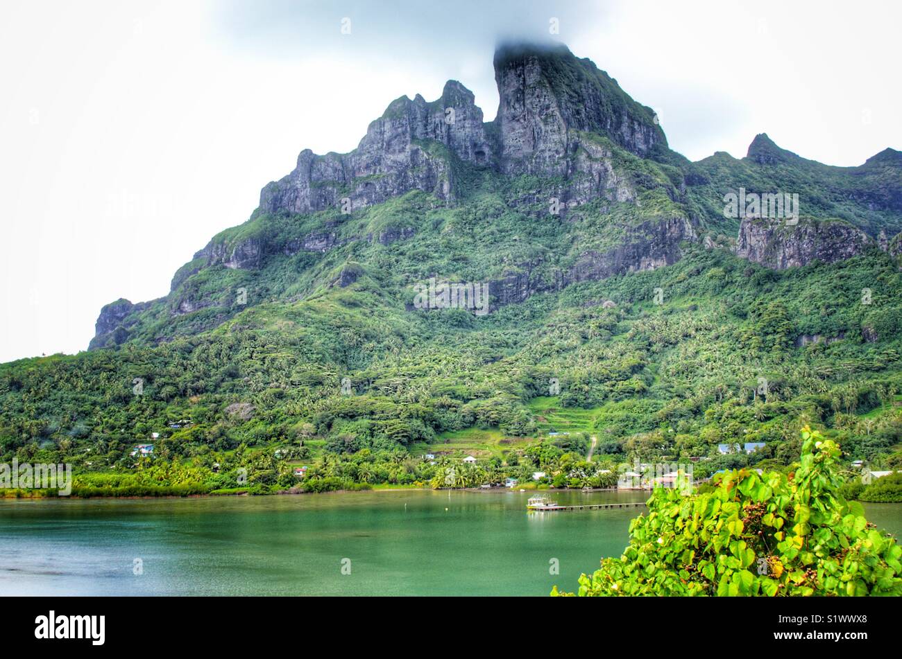 Mountains on the main island of Bora-Bora in French Polynesia in the South Pacific Stock Photo