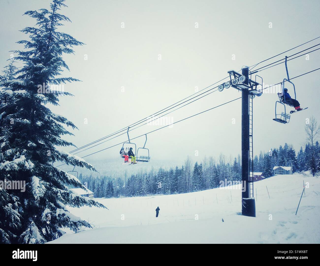 Ski lift in action at Snoqualmie Pass - Smartphone Captured Stock Image