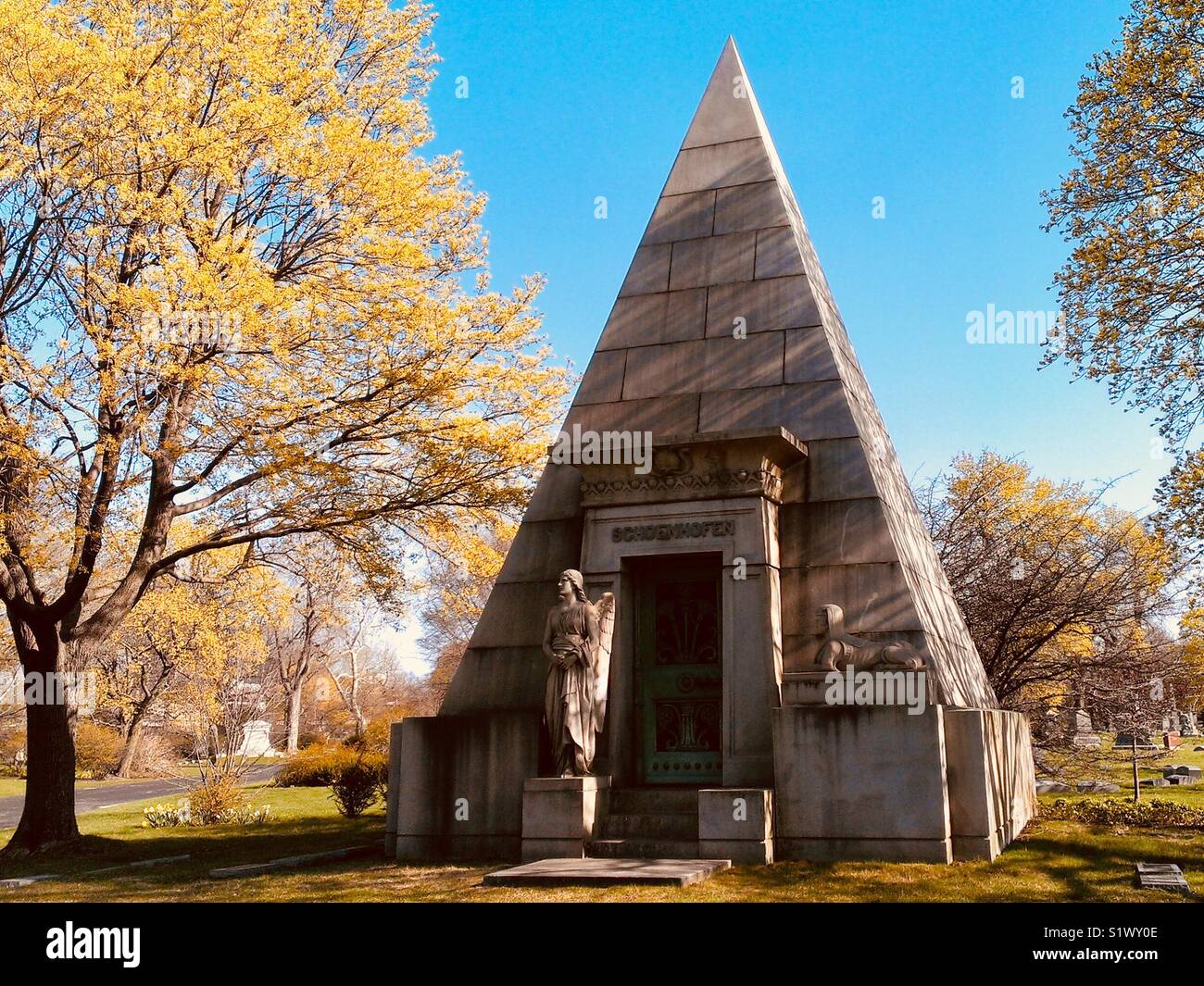 Pyramid mausoleum in Graceland Cemetery, Chicago, Illinois. - Smartphone Captured Stock Image