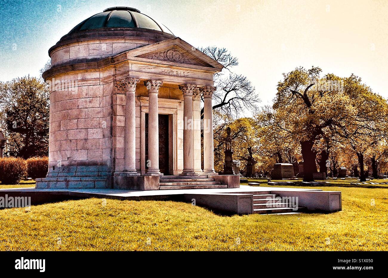 Mausoleum in Rosehill Cemetery, Chicago, Illinois - Smartphone Captured Stock Image