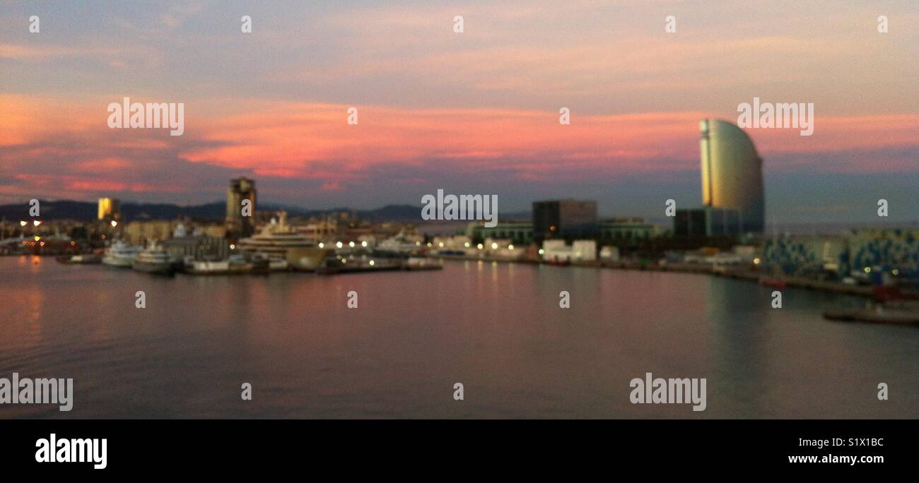 Barcelona Harbor and W Hotel at sunset - Smartphone Captured Stock Image