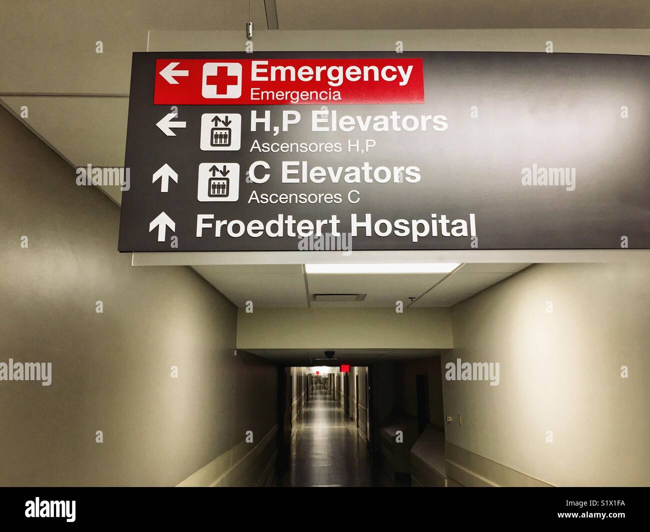 Hallway in the basement of a hospital Stock Photo Alamy
