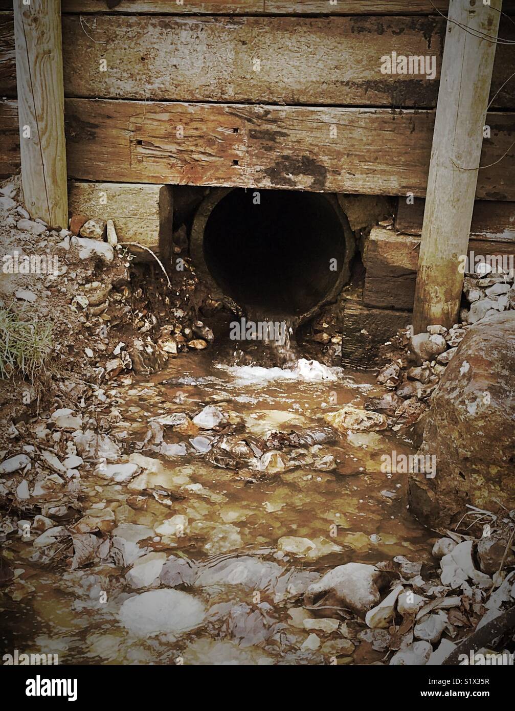 Waste Water Outlet Run Off Pipe - Smartphone Captured Stock Image