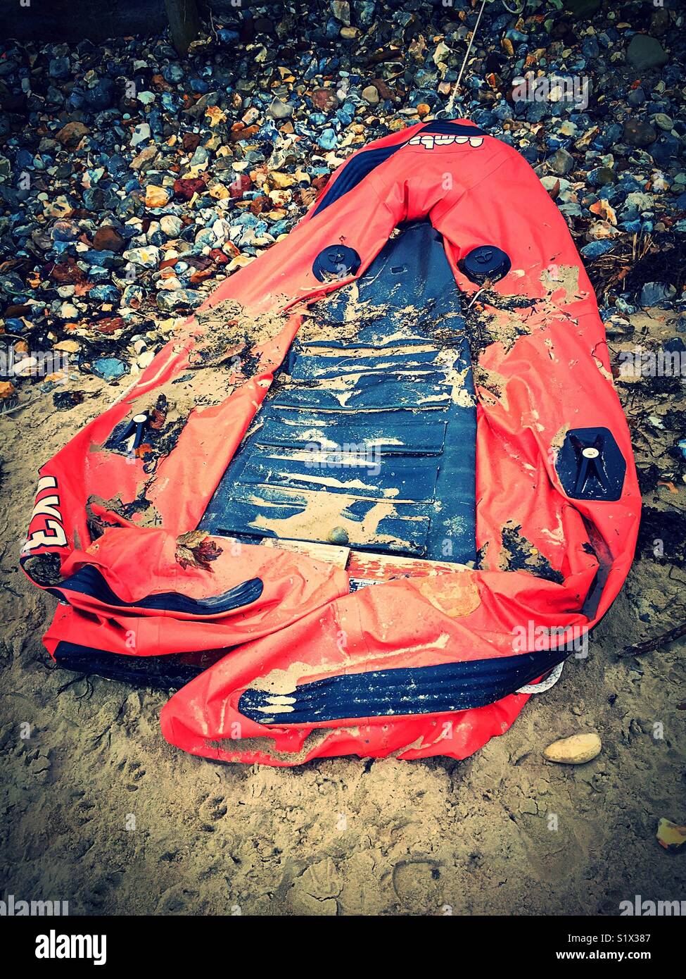 Deflated Rubber Dinghy - Smartphone Captured Stock Image