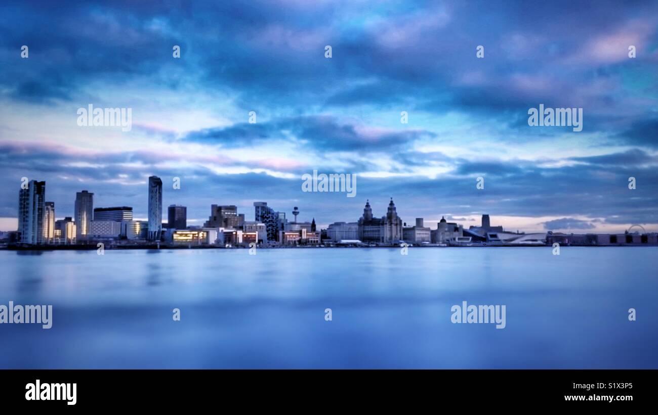 Looking across the River Mersey at the skyline of Liverpool Stock Photo