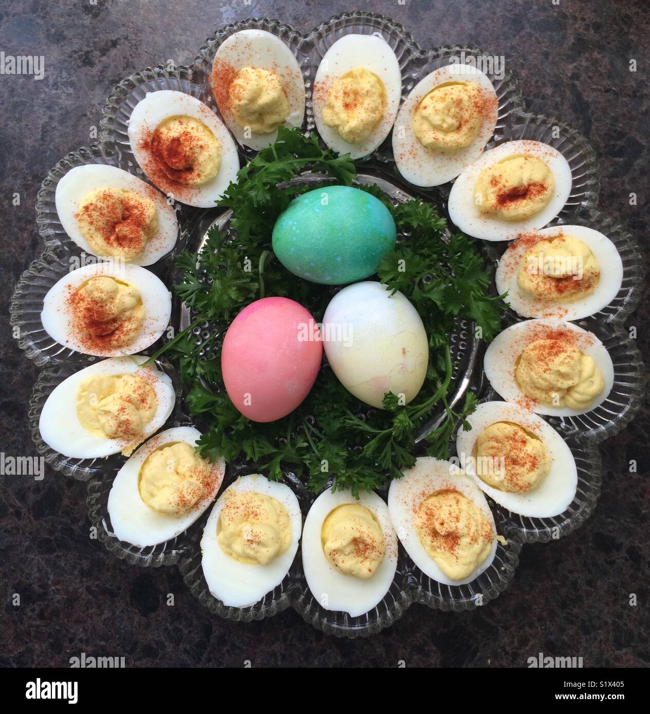 Eggs on a platter for Easter - Smartphone Captured Stock Image