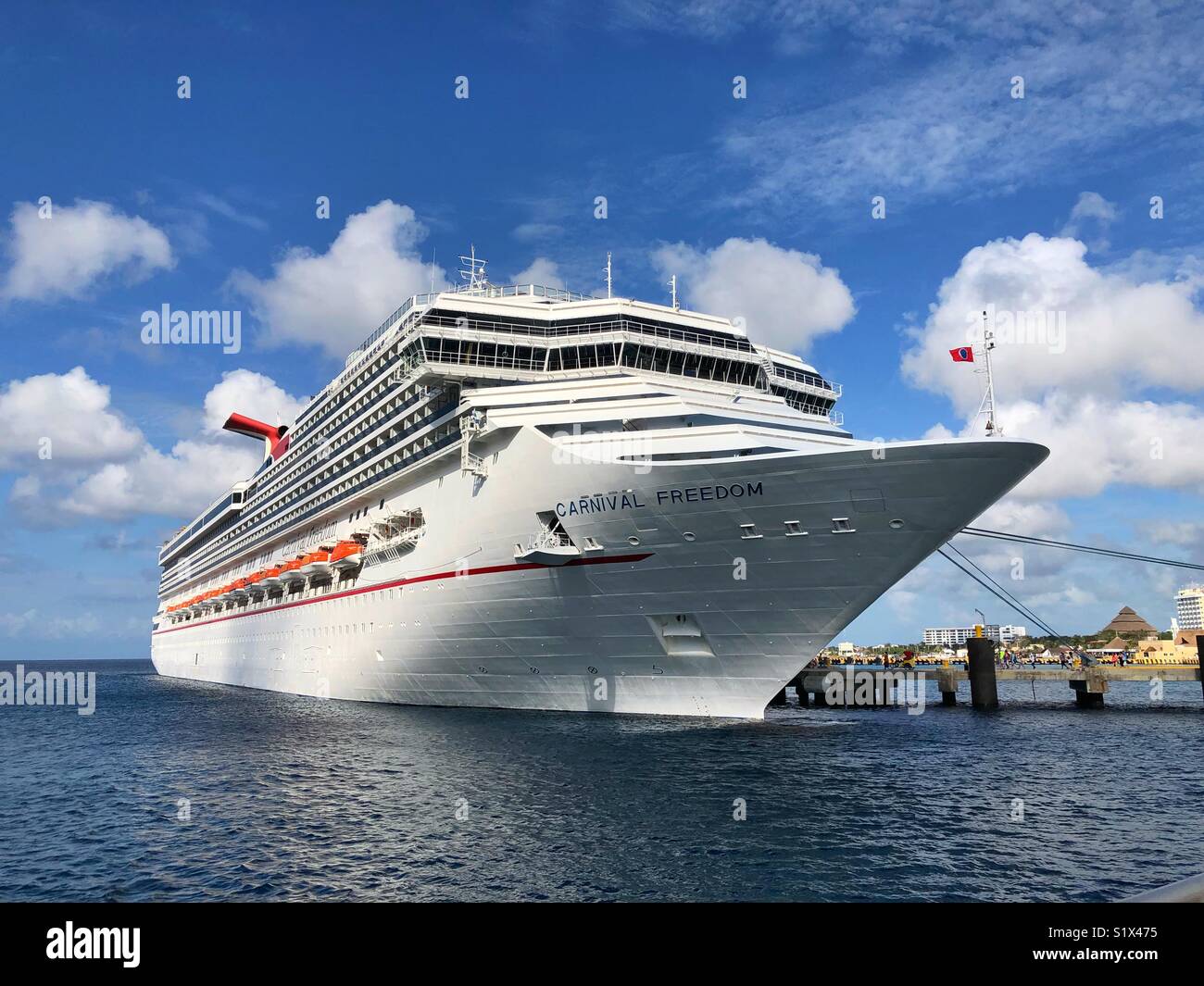 Carnival Freedom Cruise Ship Docked in Cozumel Mexico Cruise Port Stock Photo