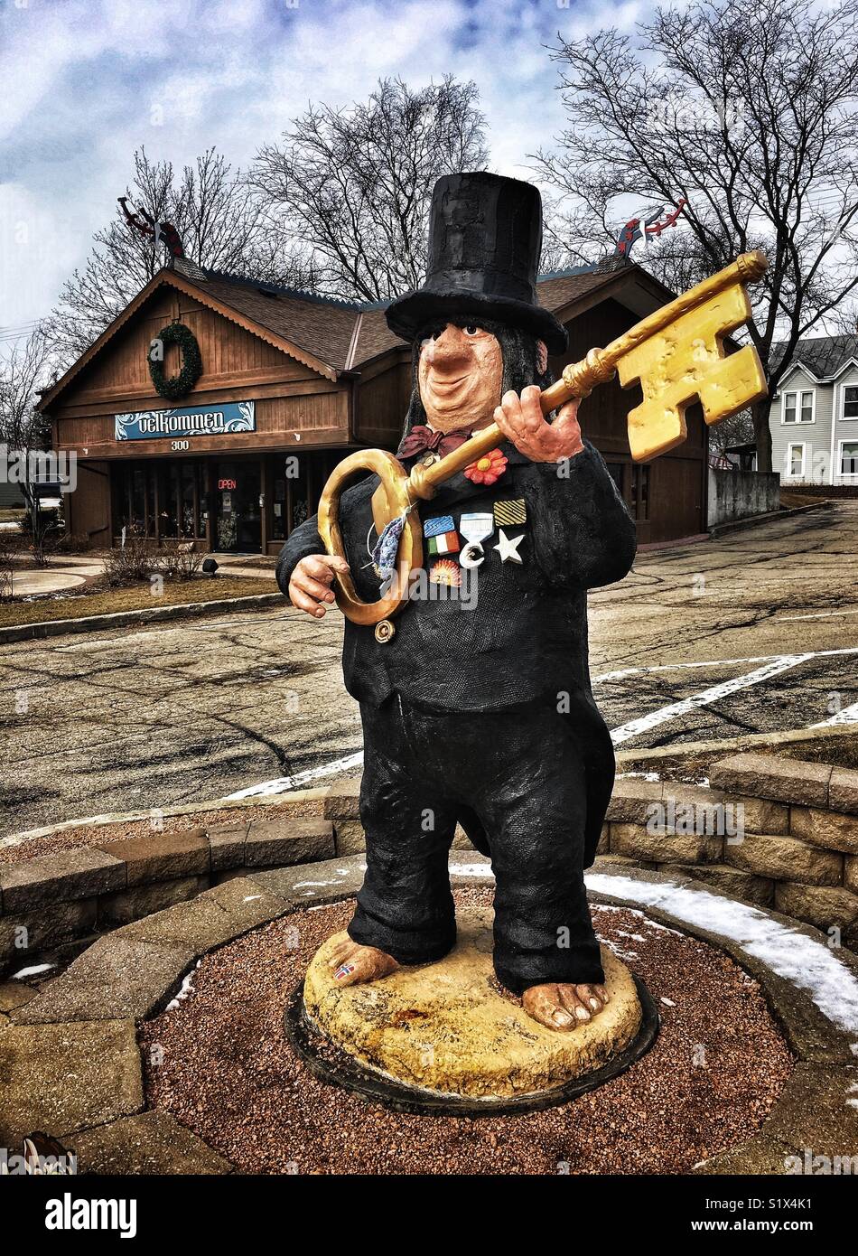Troll with key to the city, Mount Horeb, WI - Smartphone Captured Stock Image
