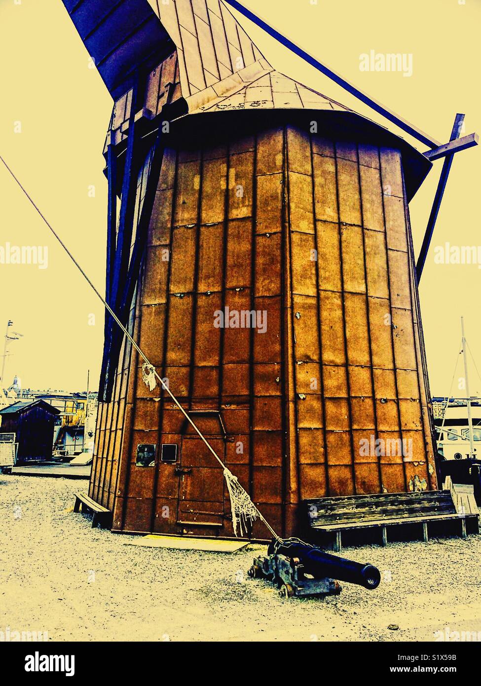 Gun crane, Skeppsholmen, Stockholm, Sweden, Scandinavia. Built in 1751 to lift cannons onto navy warships - Smartphone Captured Stock Image