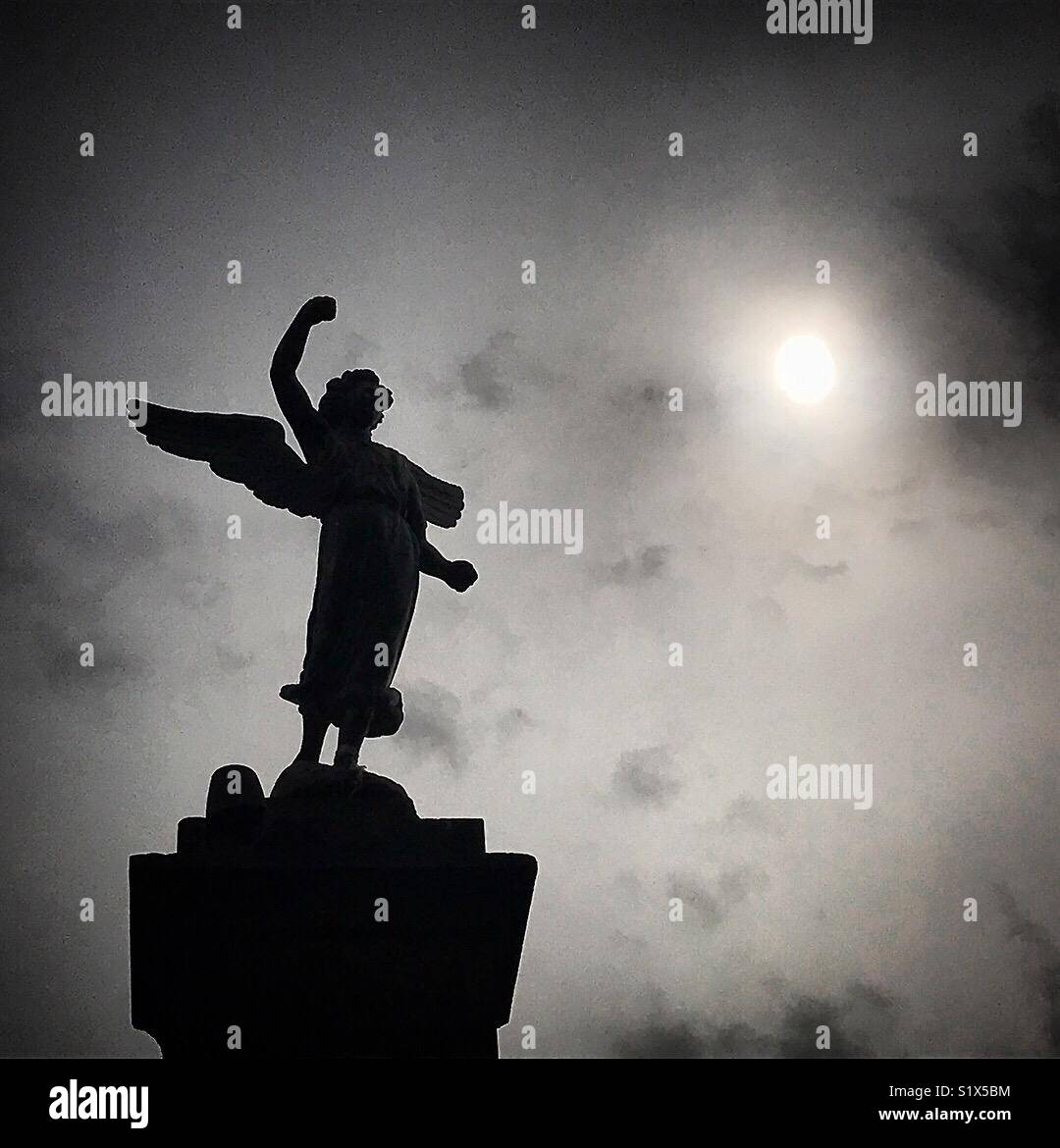 The silhouette of a sculpture of an angel in the Catedral Metropolitana de Puebla de los Angeles. Mexico - Smartphone Captured Stock Image