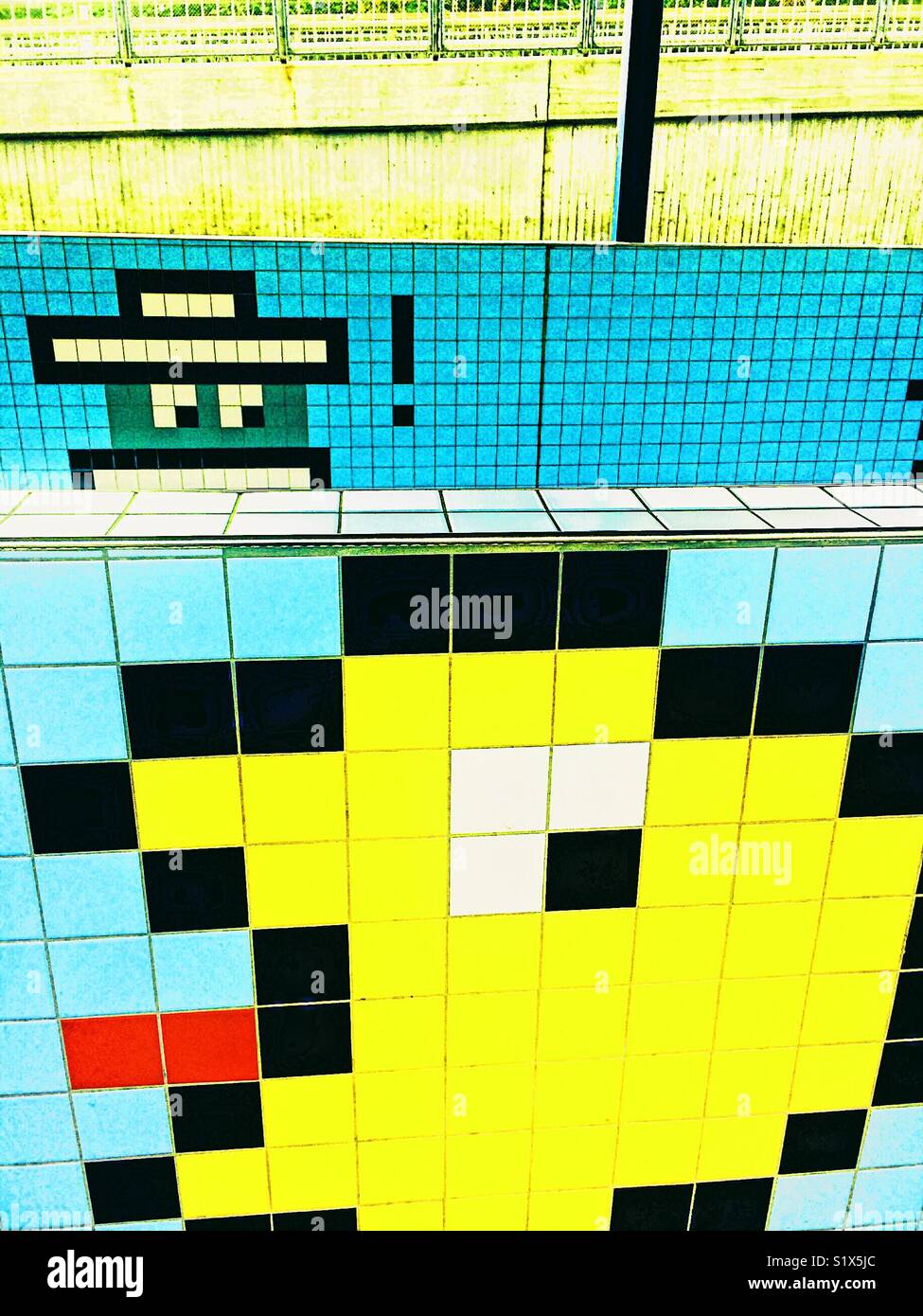 Thorildsplan metro station (opened 1952), Stockholm, Sweden, Scandinavia. The station is themed after video games - Smartphone Captured Stock Image