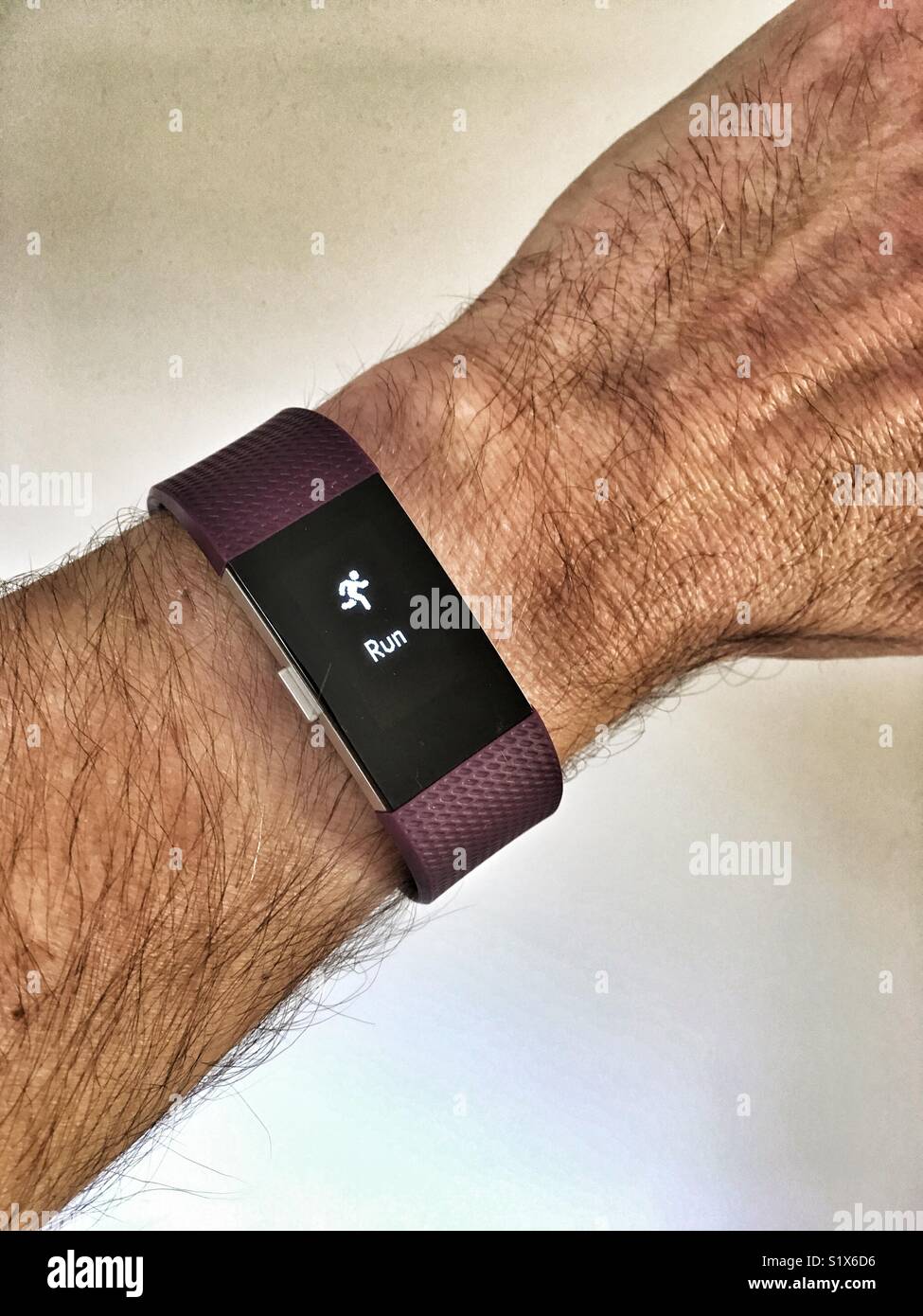 Fitbit set for a run Stock Photo