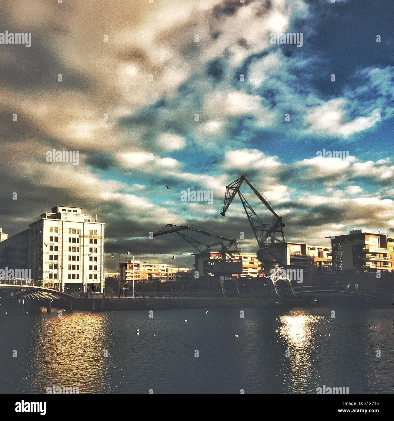 Multimedia library and industrial artworks in the Peninsula André Malraux, modern and trendy district of Strasbourg, France. - Smartphone Captured Stock Image