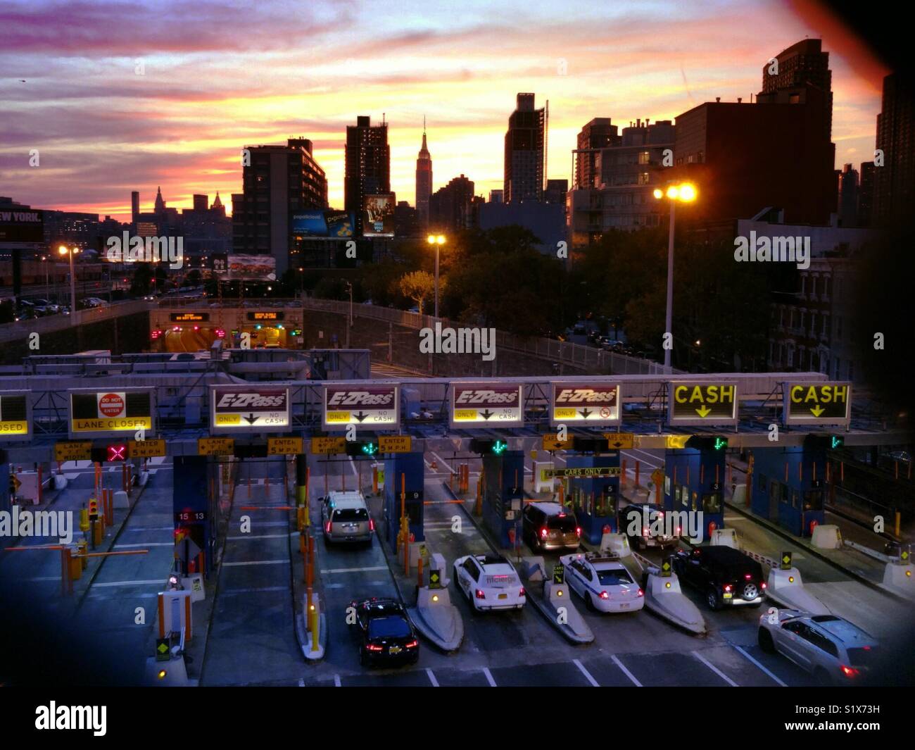 Toll and entrance to the midtown tunnel towards Manhattan - Smartphone Captured Stock Image
