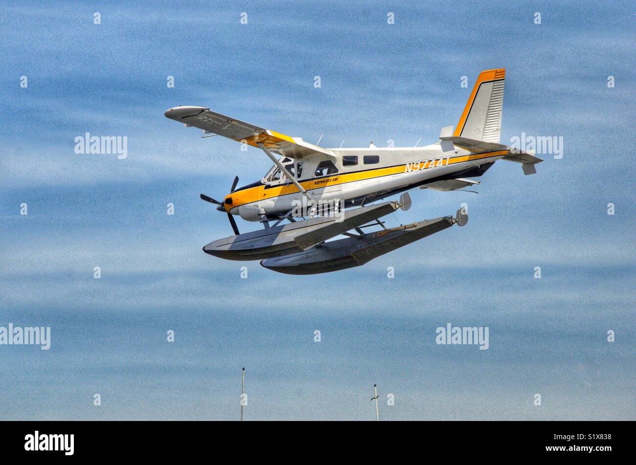 Floatplane landing on Lake Union in Seattle Washington Stock Photo