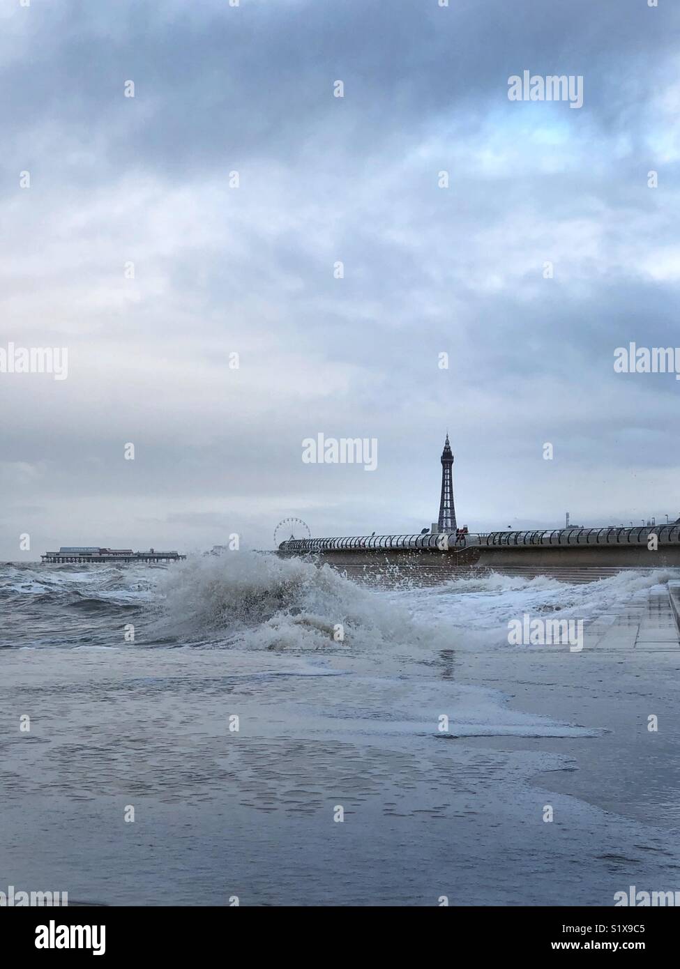 Blackpool with rough seas Stock Photo