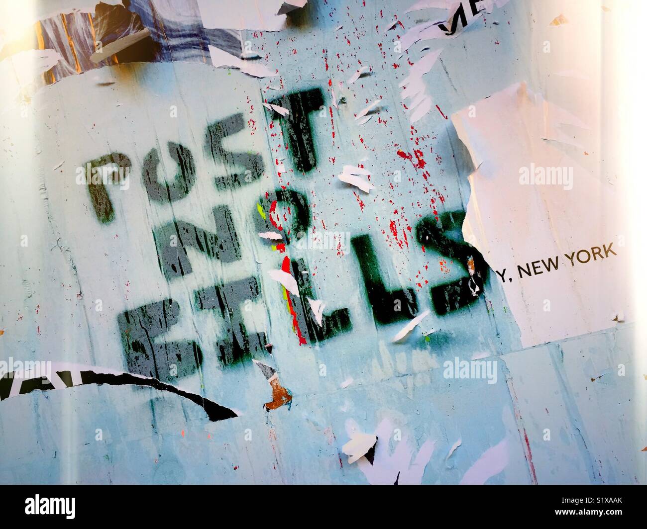Post no bills sign painted on wooden wall, New York City, USA - Smartphone Captured Stock Image