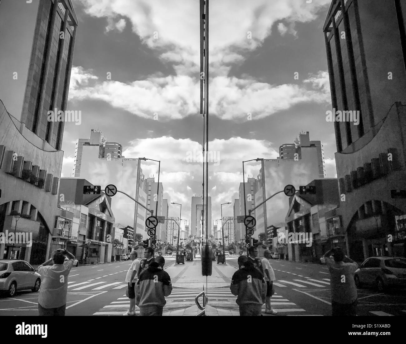 Reflex of the city on a glass of a building exterior - Smartphone Captured Stock Image