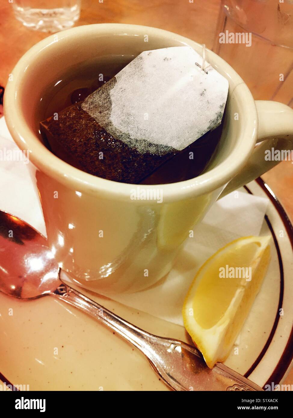 Cup of tea steeping at a restaurant diner, USA Stock Photo Alamy