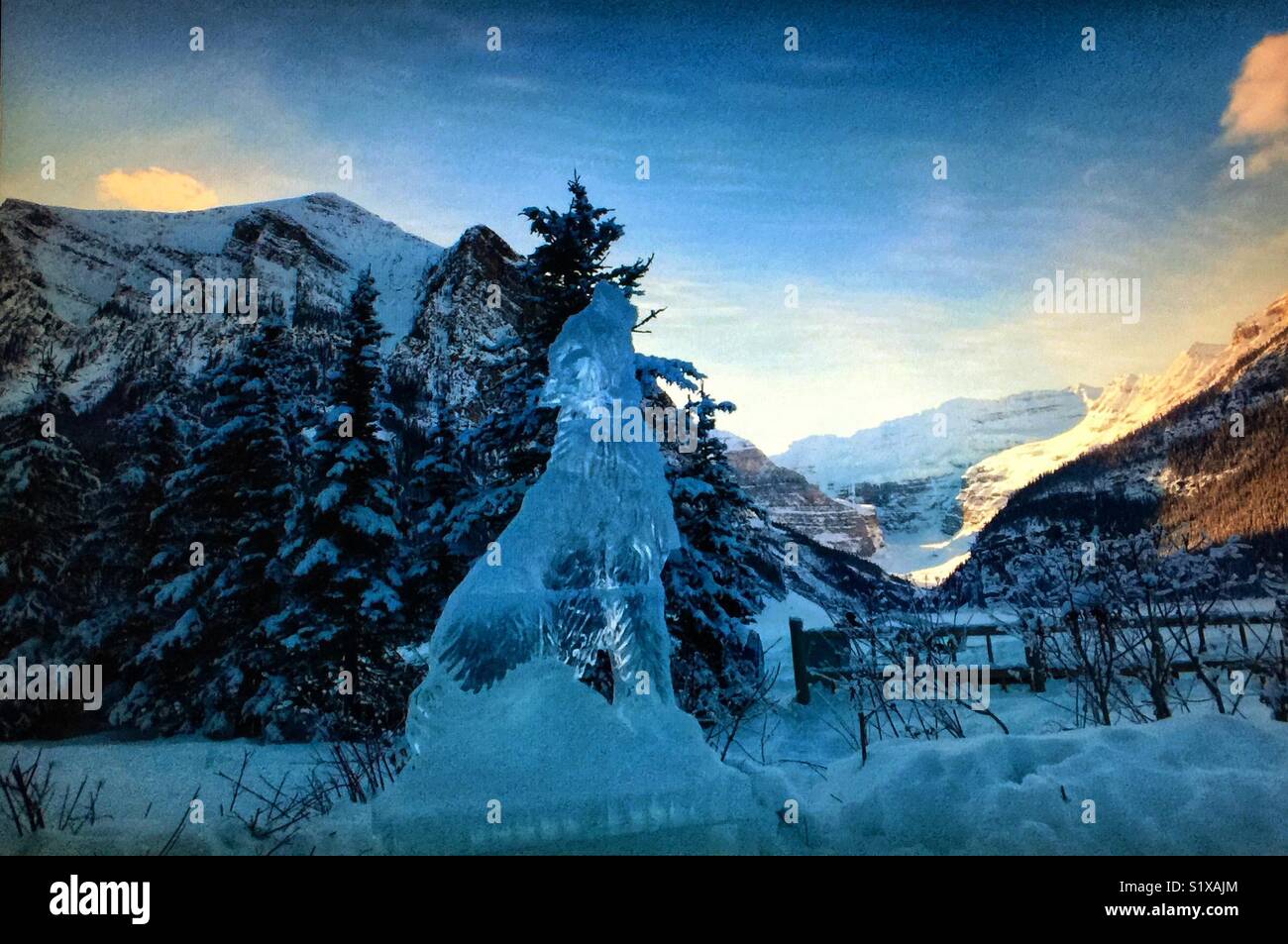 Ice carving, Lake Louise, Banff, Alberta, Canada - Smartphone Captured Stock Image