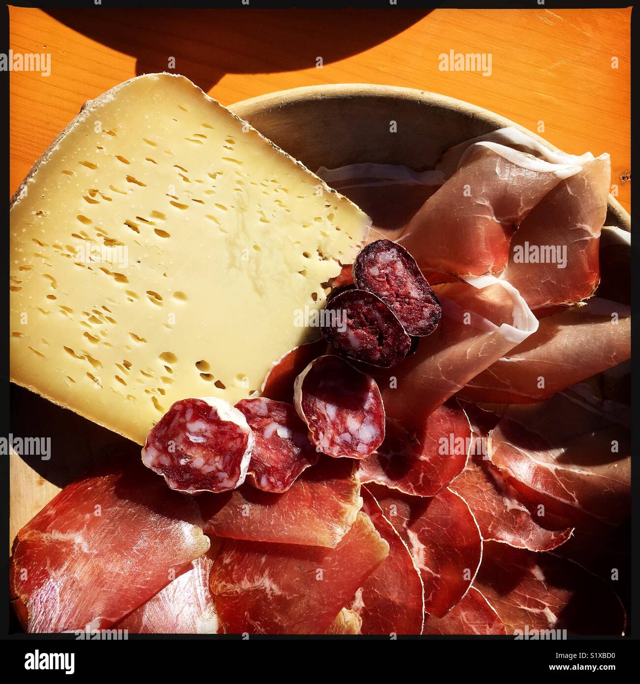 Antipasto at mountain refuge in Italy - Smartphone Captured Stock Image